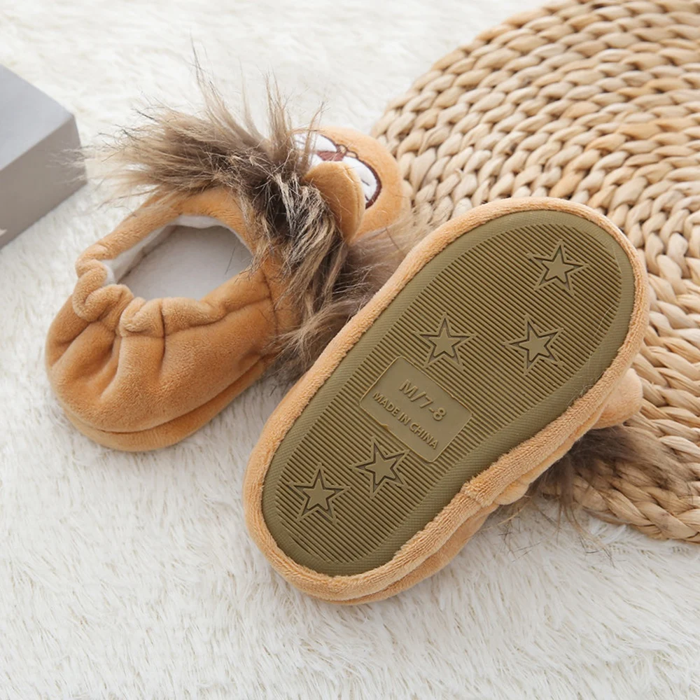 Fashion Toddler Boys Slippers for Winter Baby Loafers Plush Warm Cartoon Lion Rubber Sole Child Home Shoes Kids Indoor Footwear