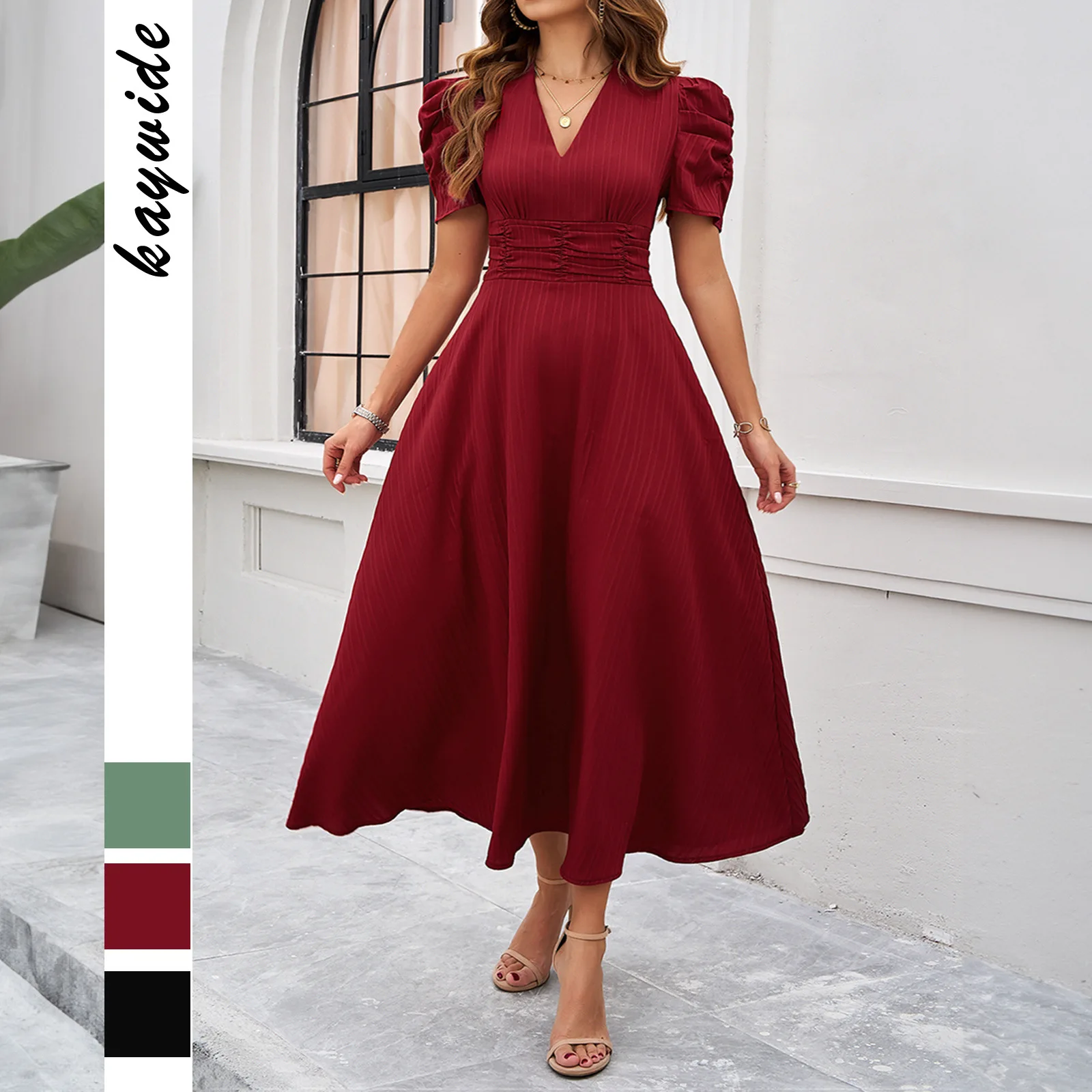

Temperament High Waist Premium Sense Solid Color Waist Short Sleeve Dress 2025 Spring/Summer