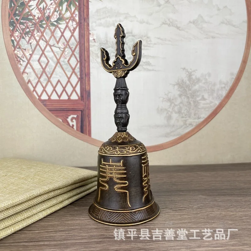 

Антикварный старомодный колокольчик, медный позолоченный колокольчик Sanqing с тремя вилками, винтажный орнамент, украшения
