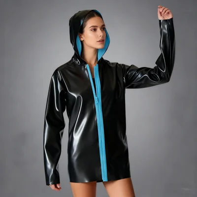 

Латексный резиновый комбинезон Gummi, модный клуб, косплей, колготки ручной работы, бал-маскарад, вечерние, сексуальное пальто с капюшоном