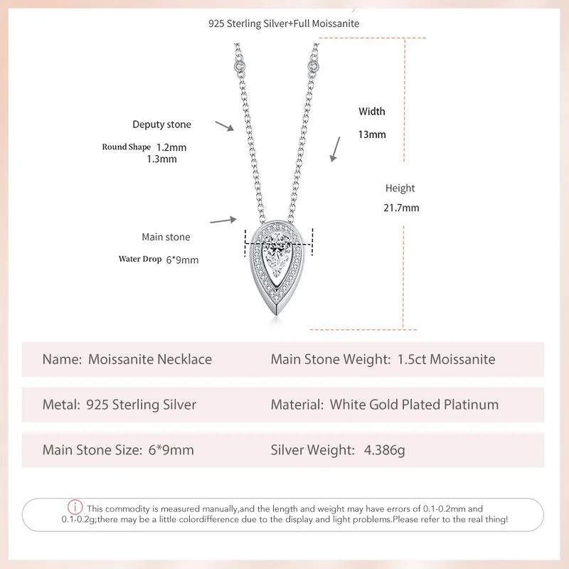 Follow Cloud 6*9mm 1.5ct Water Drop Moissanite Necklace for Woman Wedding Fine Jewely with GRA Certificates 925 Sterling Sliver