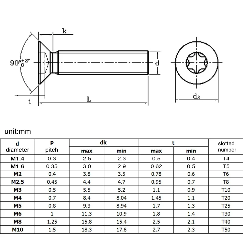 M6 M8 M10 M12 304 Stainless Steel Torx Countersunk Head Screw Six-Lobe Torx Flat Countersunk Head Bolt