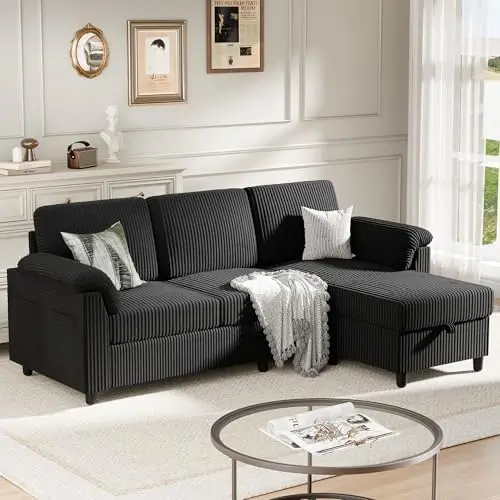 Sectional Couch for Living Room, 79in Sectional Sofa with Ottoman, L Shaped Couch with Armrests Side Storage Pockage