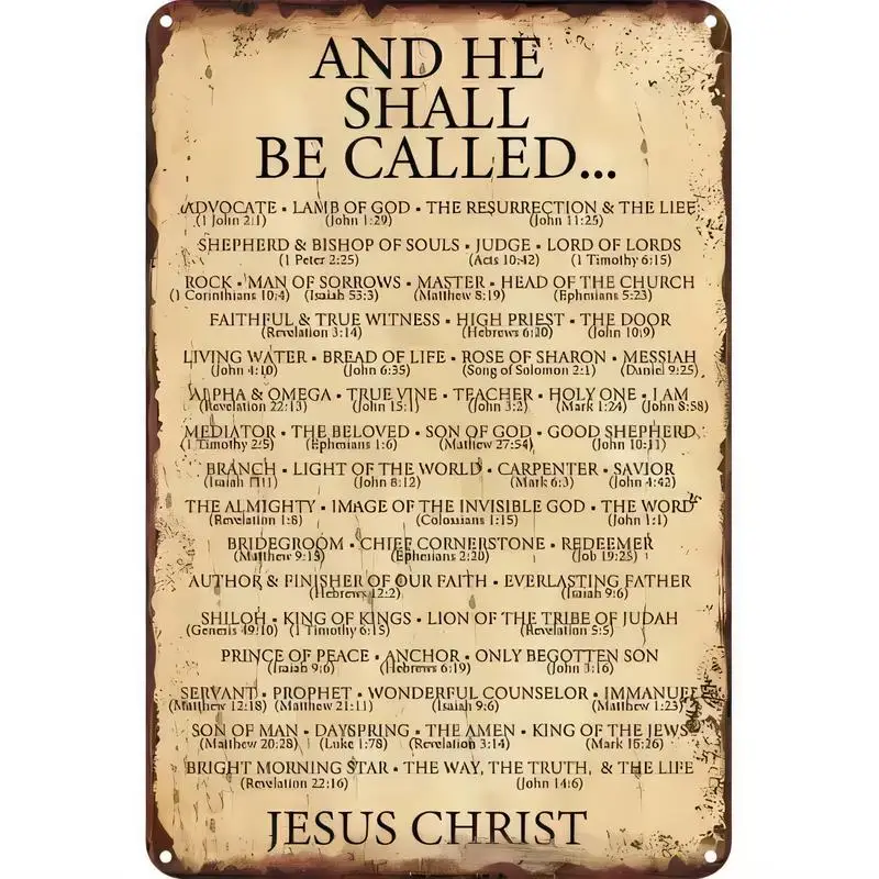 Vintage Distressed Jesus Christ Titles Metal Sign - Retro Tin Religious Wall Art, Iron, for Home Church Office Christian Decor