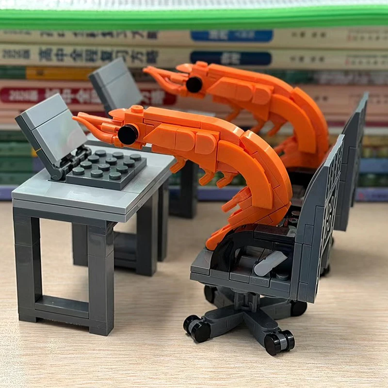 Hot Building Block Shrimp Model Figurines, Puzzle Assembly, Boys And Girls Randomly Mixing, Internet Celebrity Creative Parodies