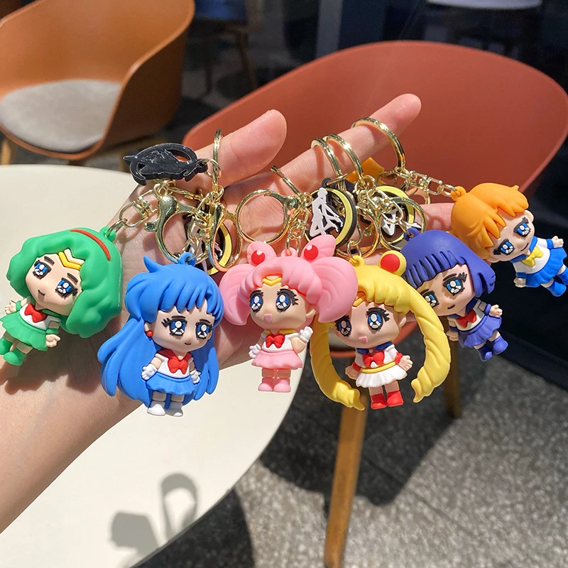 

Anime Sailor Moon Chibiusa Tsukino Usagi Mizuno Ami Keychain Figure Cartoon Toys Doll School Bag Key pendant For Girl Kids Gifts