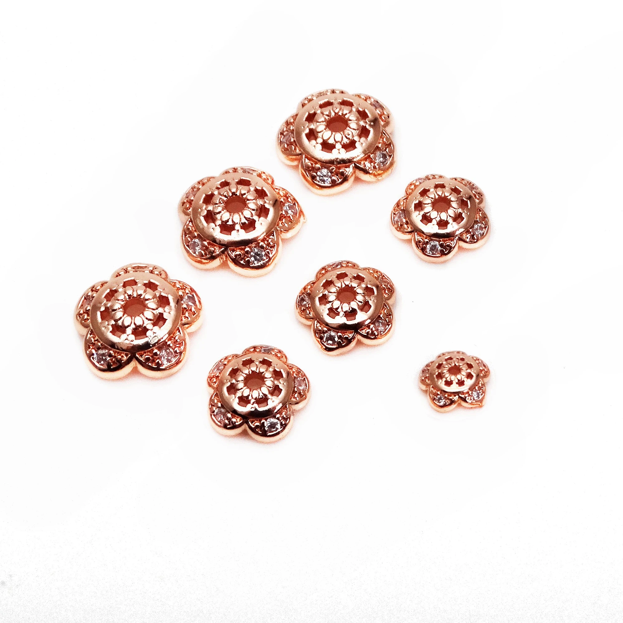 Making Supplies High Quality Zircon-inlaid crystal beads caps bracelet with rose gold plated and copper spacer beads B