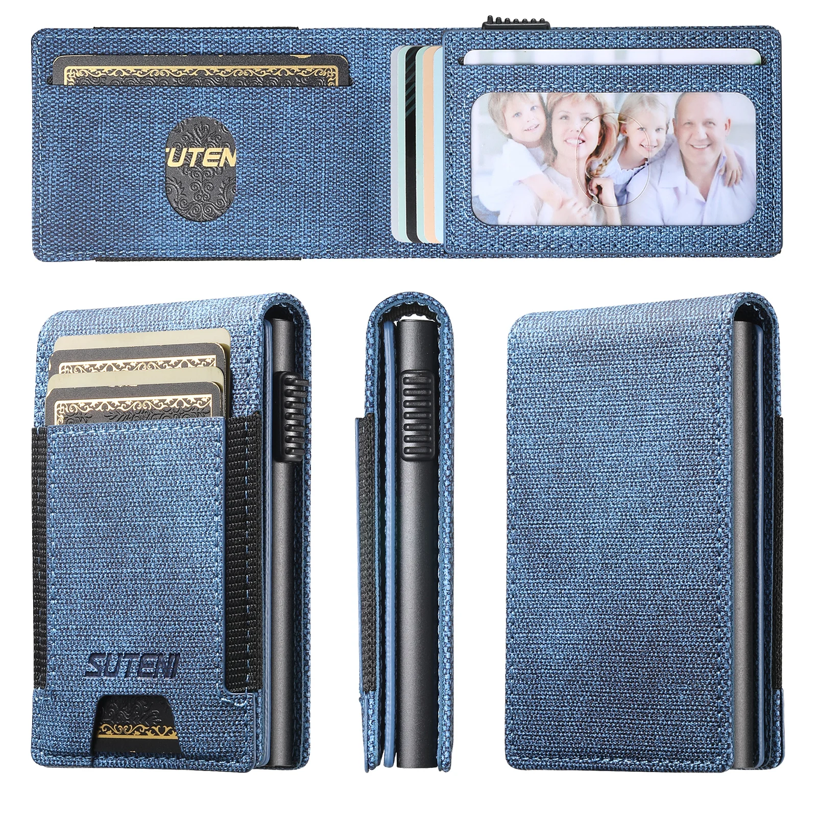 SUTENI Kunstleder-Kartenetui mit Kartenfach, Flip-Cover, Unisex-Kartenbox, der Knopf drücken lässt die Karte automatisch herausfallen