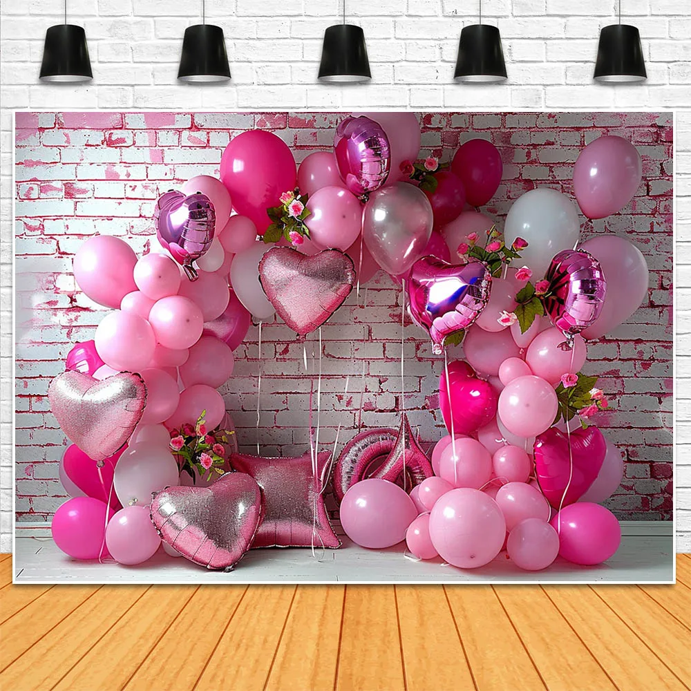 Mocsicka fotografia sfondo Graffiti muro di mattoni amore cuore palloncino rosa sfondo di san valentino bambino bambini servizio fotografico puntelli
