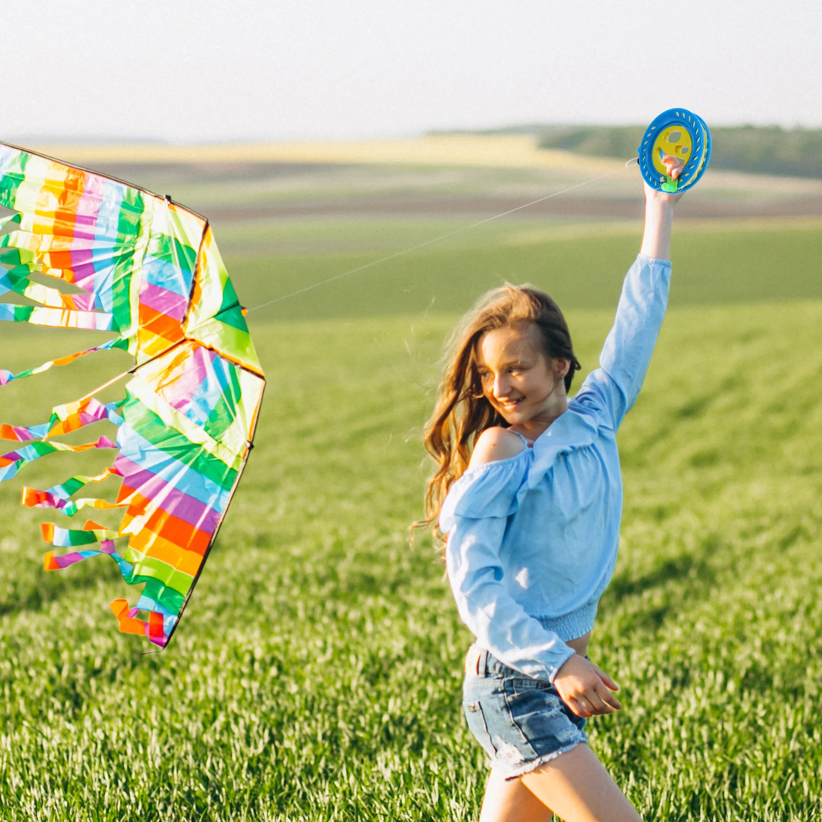 1 قطعة عجلة خط الطائرة الورقية البلاستيكية 16 سنتيمتر الأزرق 100 متر الملونة كريستال الصلب حبة سلك اللفاف دائم في الهواء الطلق طائرة ورقية تحلق فرامل اليد Abs