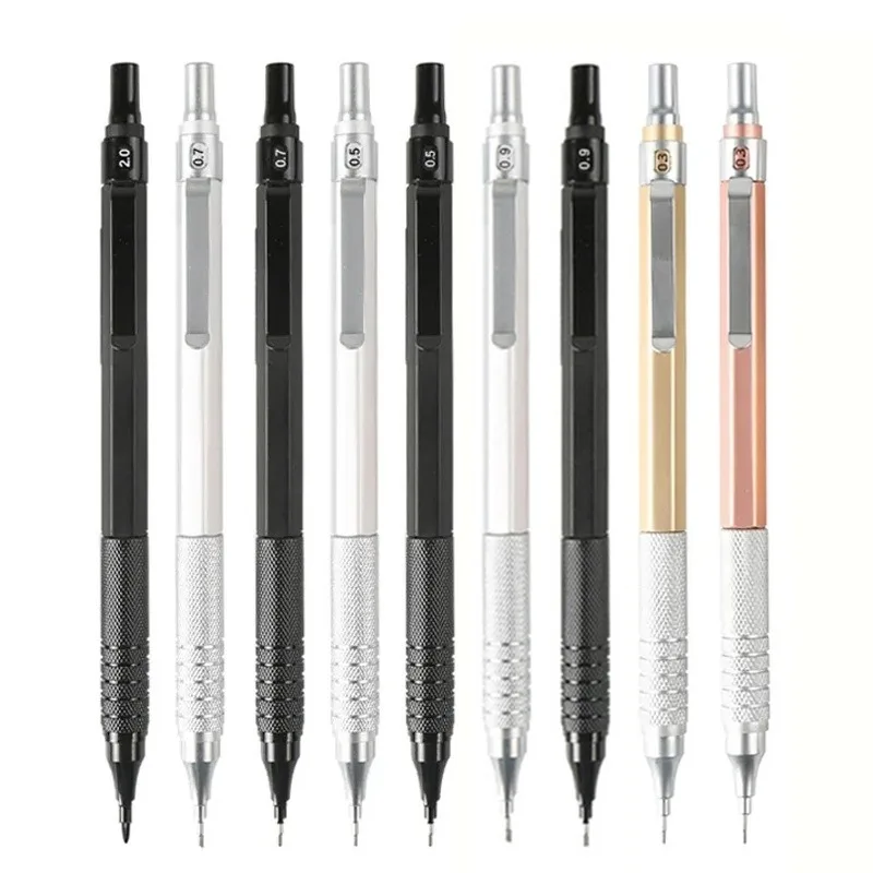 Metal Mechanical Pencil 0.5/0.7/0.9/2.0mm Drawing Automatic HB Pencil Set with Leads Office School Supplies Writing Art Supplies