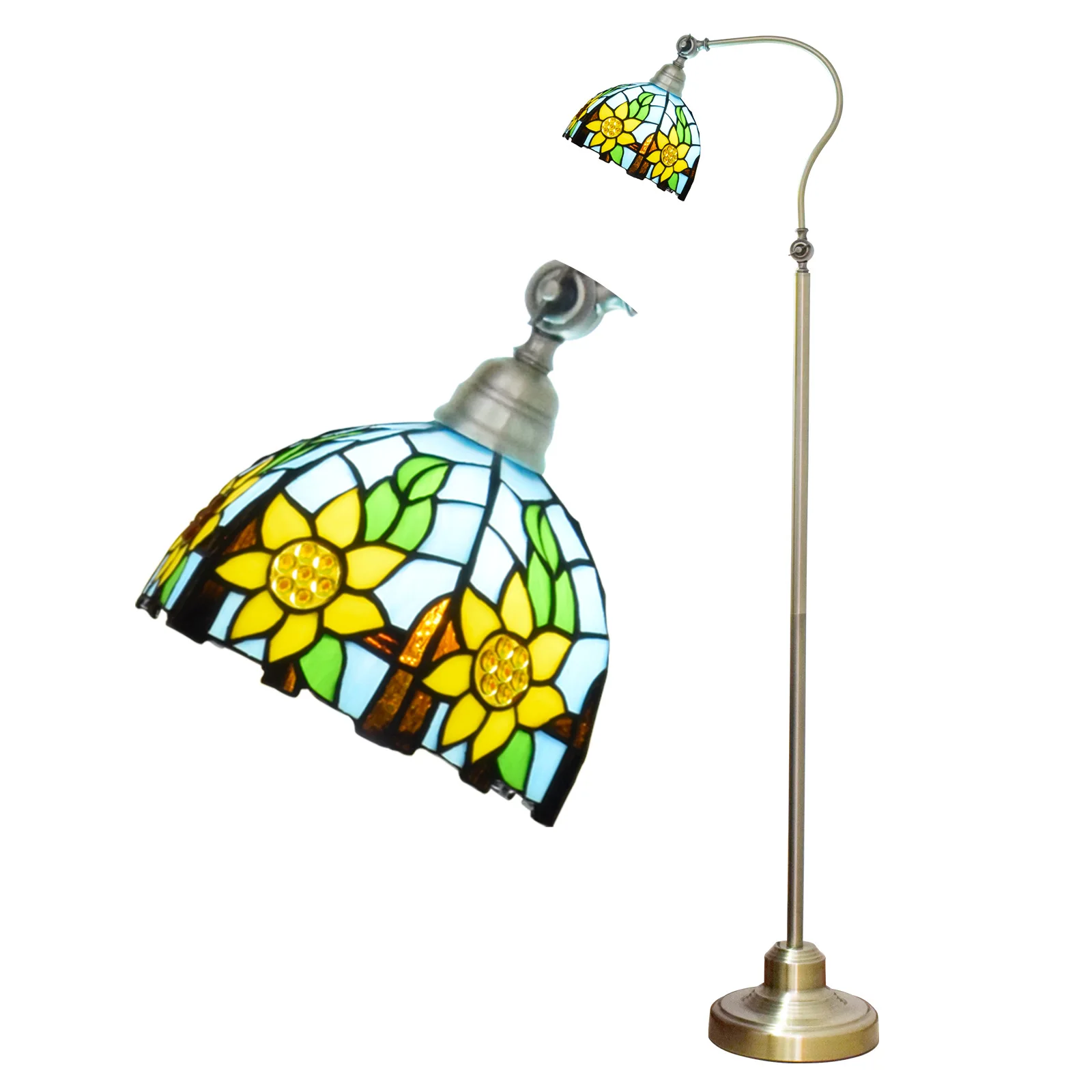 

Tiffany Stained Glass Floor Lamp Decor Bedroom Living Room Home Rural Sunflower Arch Lamp Adjustable Standing Reading Lamp
