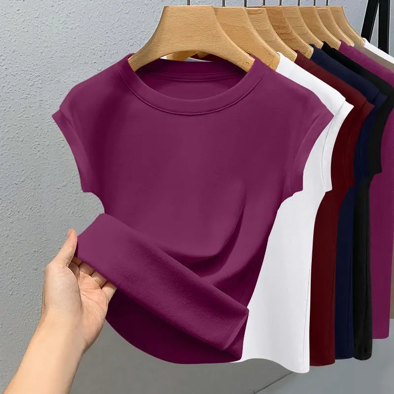Women's New Sleeveless T-shirt Trendy Fashion Casual Slim Fit Summer Round Neck Ribbed Solid Color Cool Thin Base Top image 3