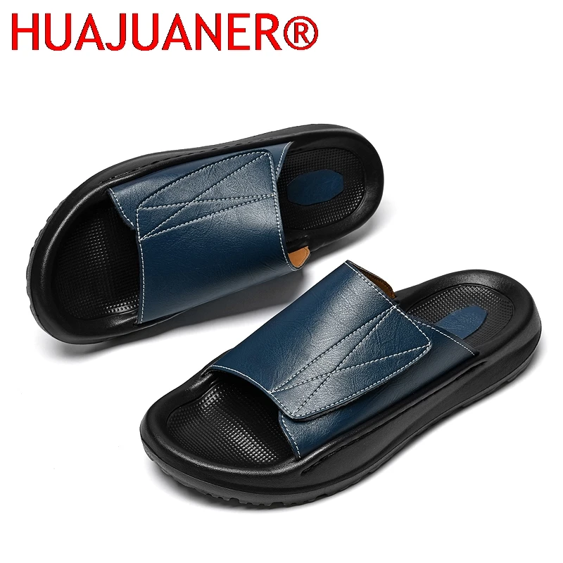 Outdoor Wear Men's Slippers Open-toe Leather Half Drag Sports Beach Shoes Lightweight Male Slides Quick Dry Wading Aqua Shoes