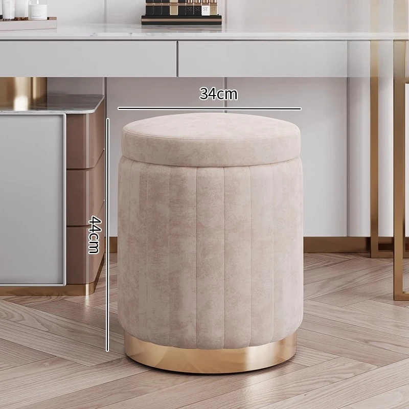 Cream Style Vanity Stool, Makeup Chair with Storage for Dressing Table, Upholstered Bedroom Bench & Shoe Changing Ottoman