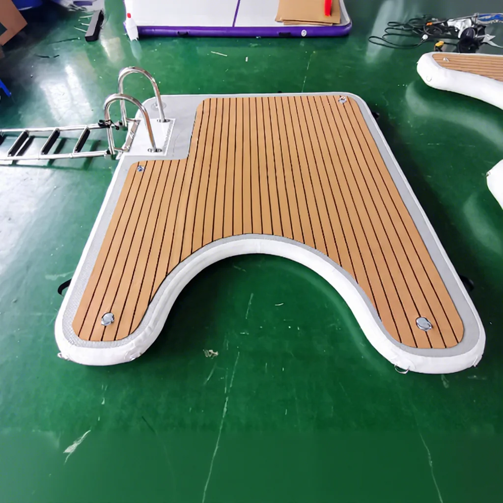 U Shape Stitch PVC Teak Foam Inflatable Swim Platform Floating Dock With Ladder Inflatable Island Floating Water Platform