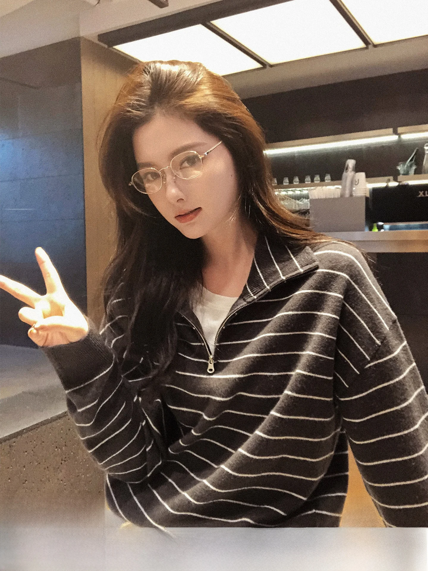 

Retro Striped Zipper Knitwear 00 Wool Loose Fit Stand Collar Women's Sle Autumn Winter Merlot Maturi Commute Sle