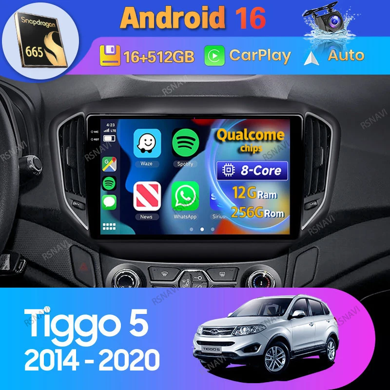 Android 16 Car Radio For Chery Tiggo 5 2014 2015 - 2020 Carplay Auto GPS Head Unit 2K Screen 2Din Video Navigation Player Stereo