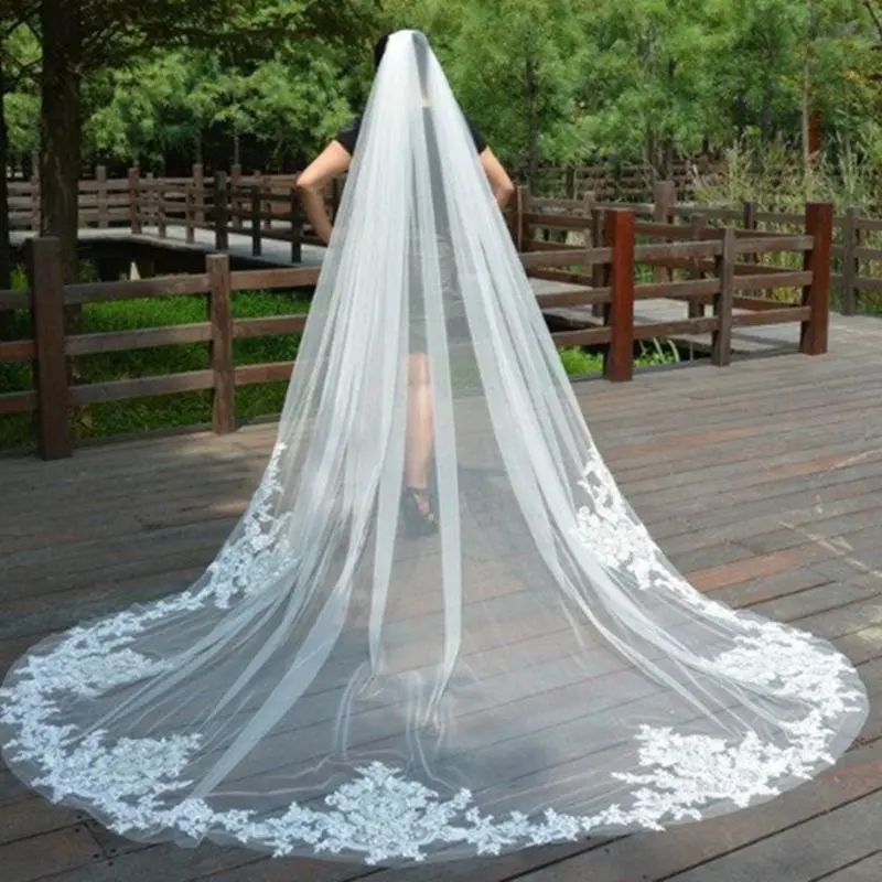 Kathedraal Wedding Veil Een Layer Wit Ivoor Bridal Veils Met Kam wedding veils bridal accessoires