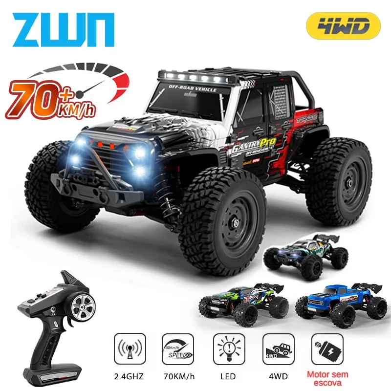Zwn 1:16 70 km/h ou 50 km/h 4wd carro rc com carros de controle remoto led caminhão monstro deriva de alta velocidade para crianças vs wltoys 144001   Brinquedos