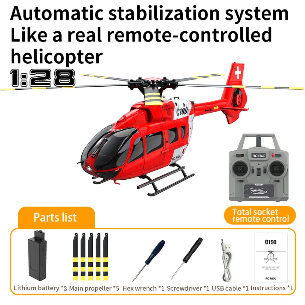 

RC ERA C190 1:30 H145 Scale 2.4G 6CH 6-Axis Gyro Optical Flow Localization Altitude Hold Flybarless RC Helicopter RTF