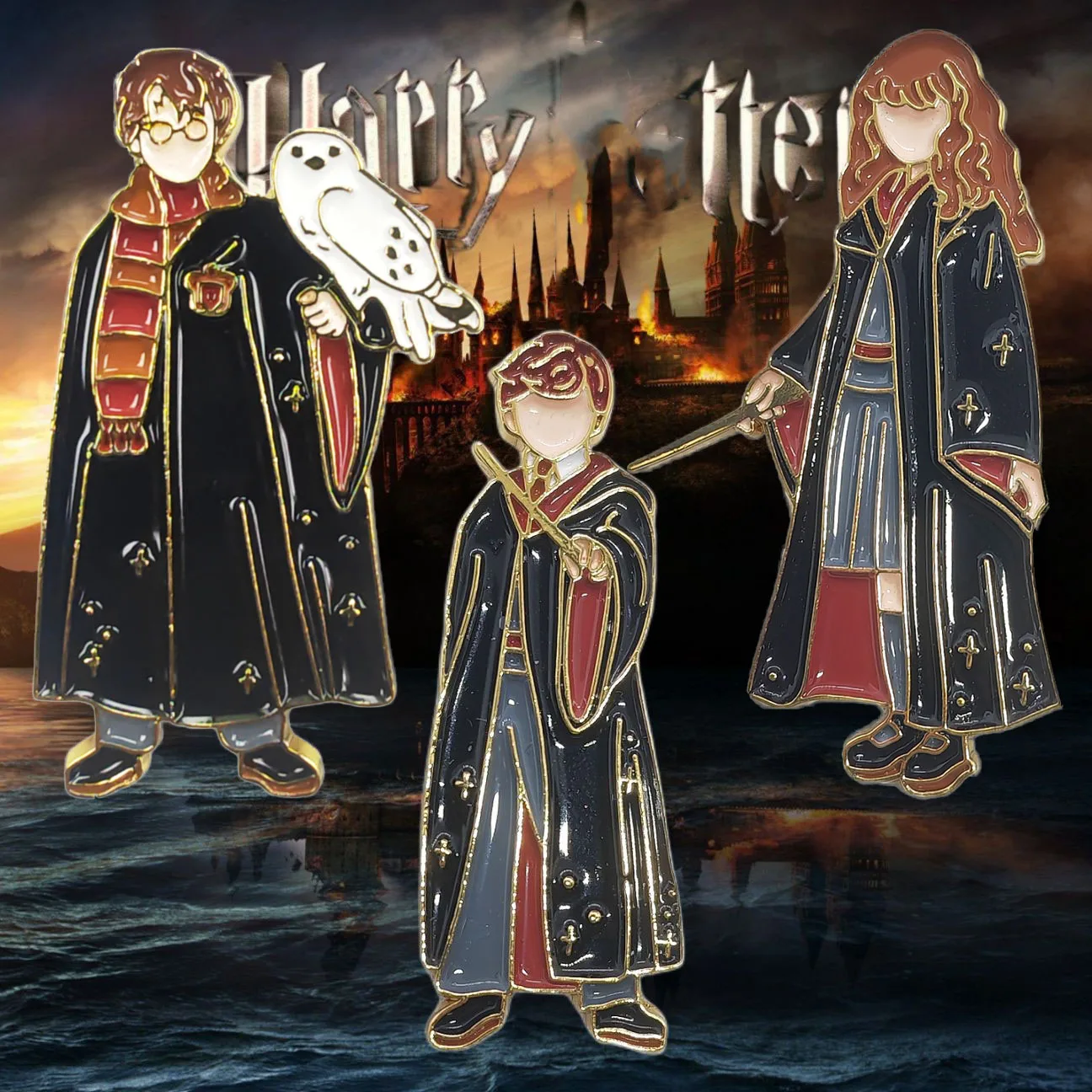 Broches de Hogwarts, insignias de Metal de aleación de dibujos animados, insignias de escuela de magia, Hermiones, delantales, alfileres, accesorios