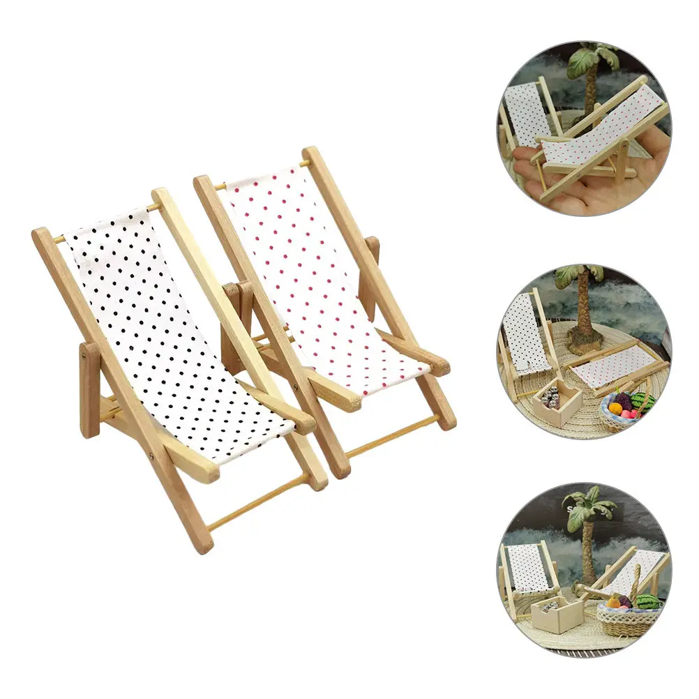 

2Pcs Miniature Beach Chair Lightweight Folding Deck Chair for Mini House Craft Decoration Mini Garden Ornament Accessories