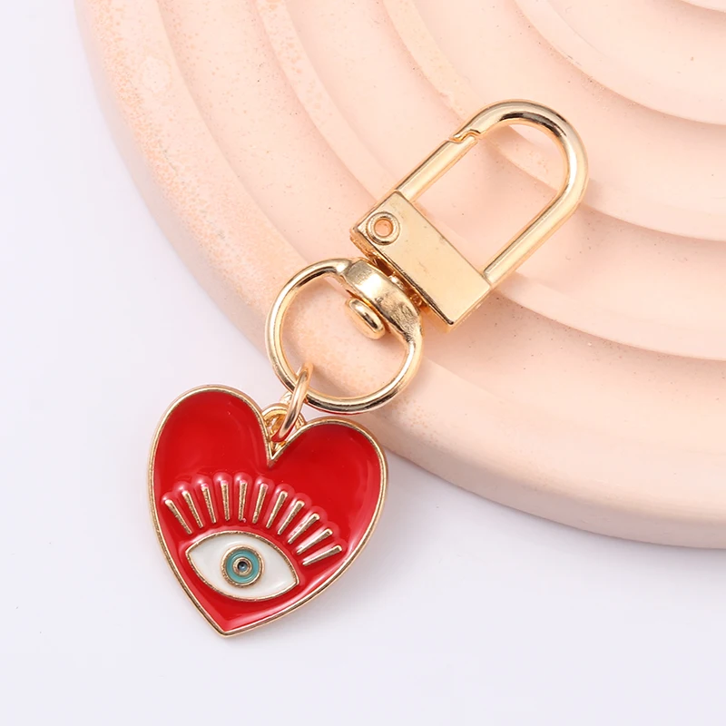 Cute Little Eye Heart Colorful Enamel Keychain Religious Christian Keyring For Making Handmade DIY Jewelry Souvenir Gift Finding