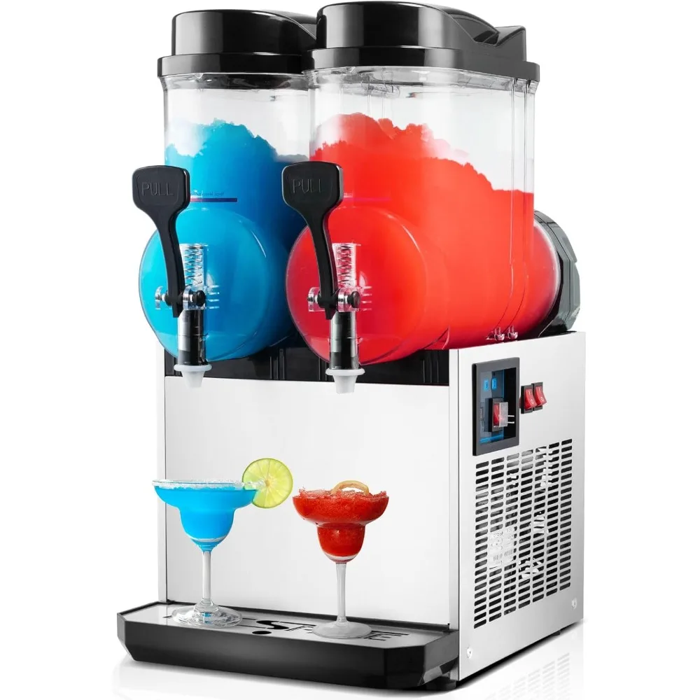 

110V 2 Tank 8 Gallons Commercial Slushy Machine 1060W, Stainless Steel Margarita Smoothie Frozen Drink Maker