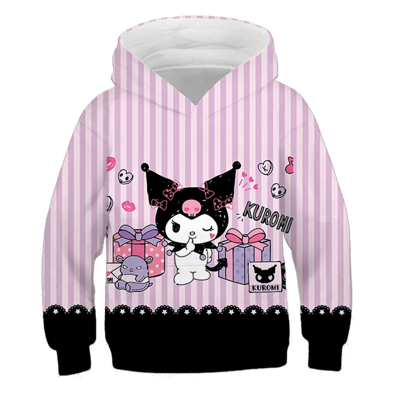 

Melody Kuromi Cartoon Pullovers Boys and Girls 3-14 Years Old Kawaii Street Casual Sweatshirt Children's Outdoor Sports Hoodie