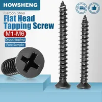 HOWSHENG 10-200pcs Cross Flat Head Self-tapping Screw M1-M2 M2.3 M2.6 M3 M3.5 M4 M5 M6 Carbon Steel Black Phillips Mini Screw
