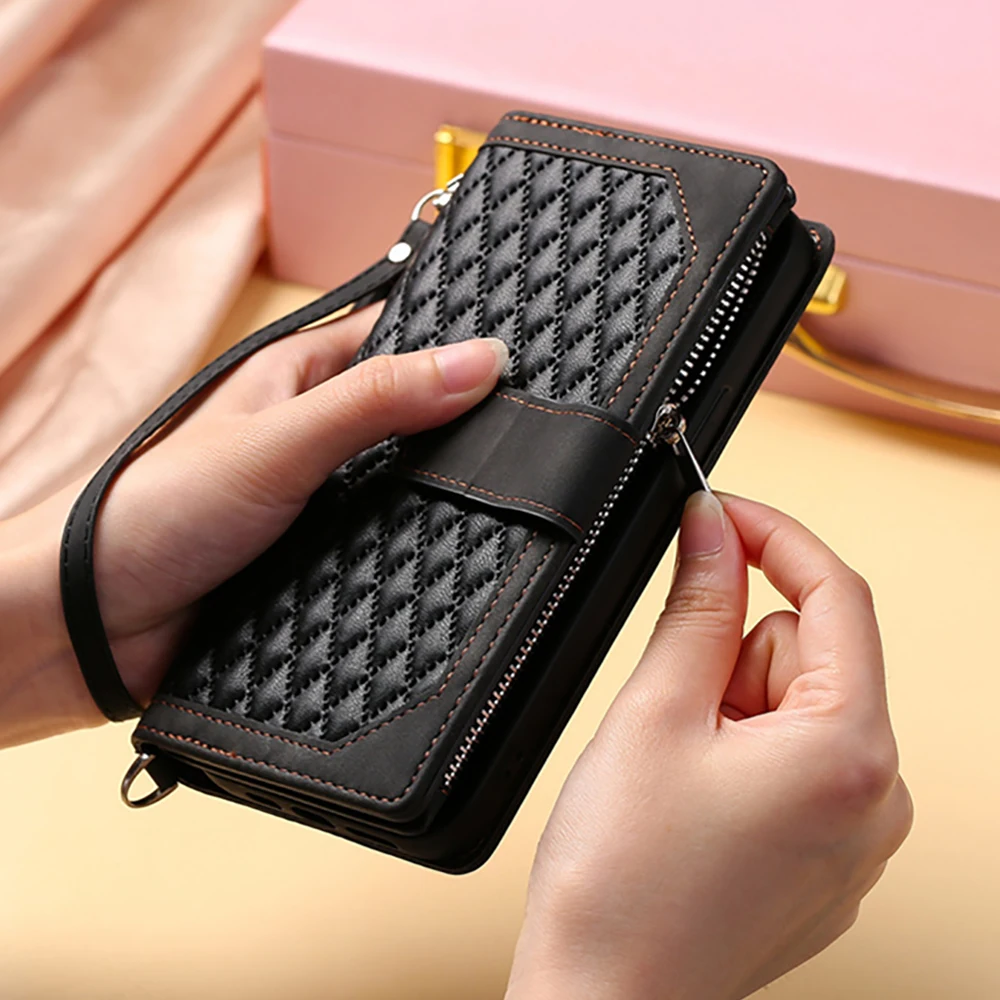 

Флип-чехол для Xiaomi Poco F6 X6 M6 Pro 5G 2024, кожаный чехол-книжка на молнии с ремешком через плечо для Poco C65 C 65 X6 F6 M6