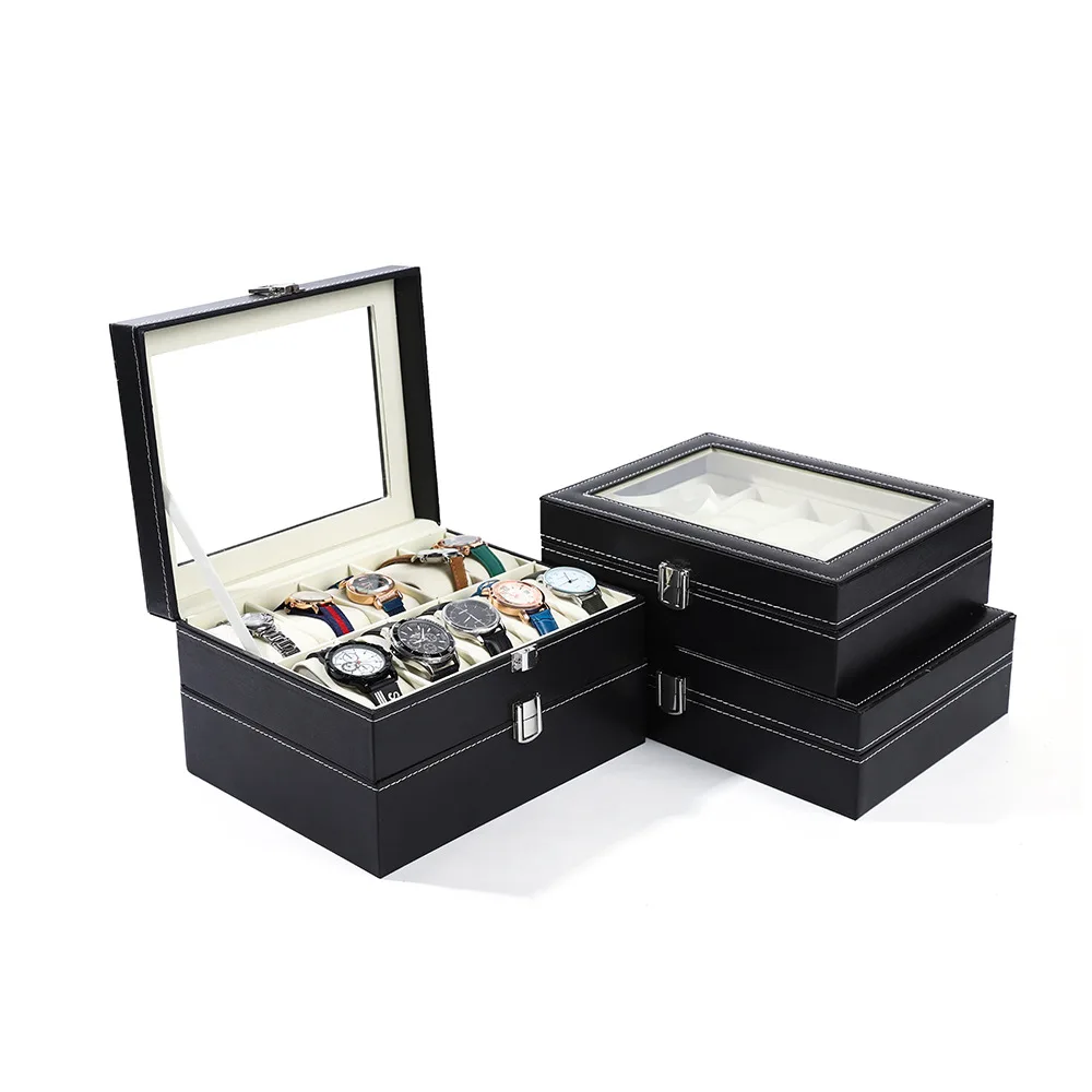 PU Leather 10/12/20 Slots Watch Organizer Boxes Storage Black  Wrist Watch Boxes  Watch Display Box regalos para hombre