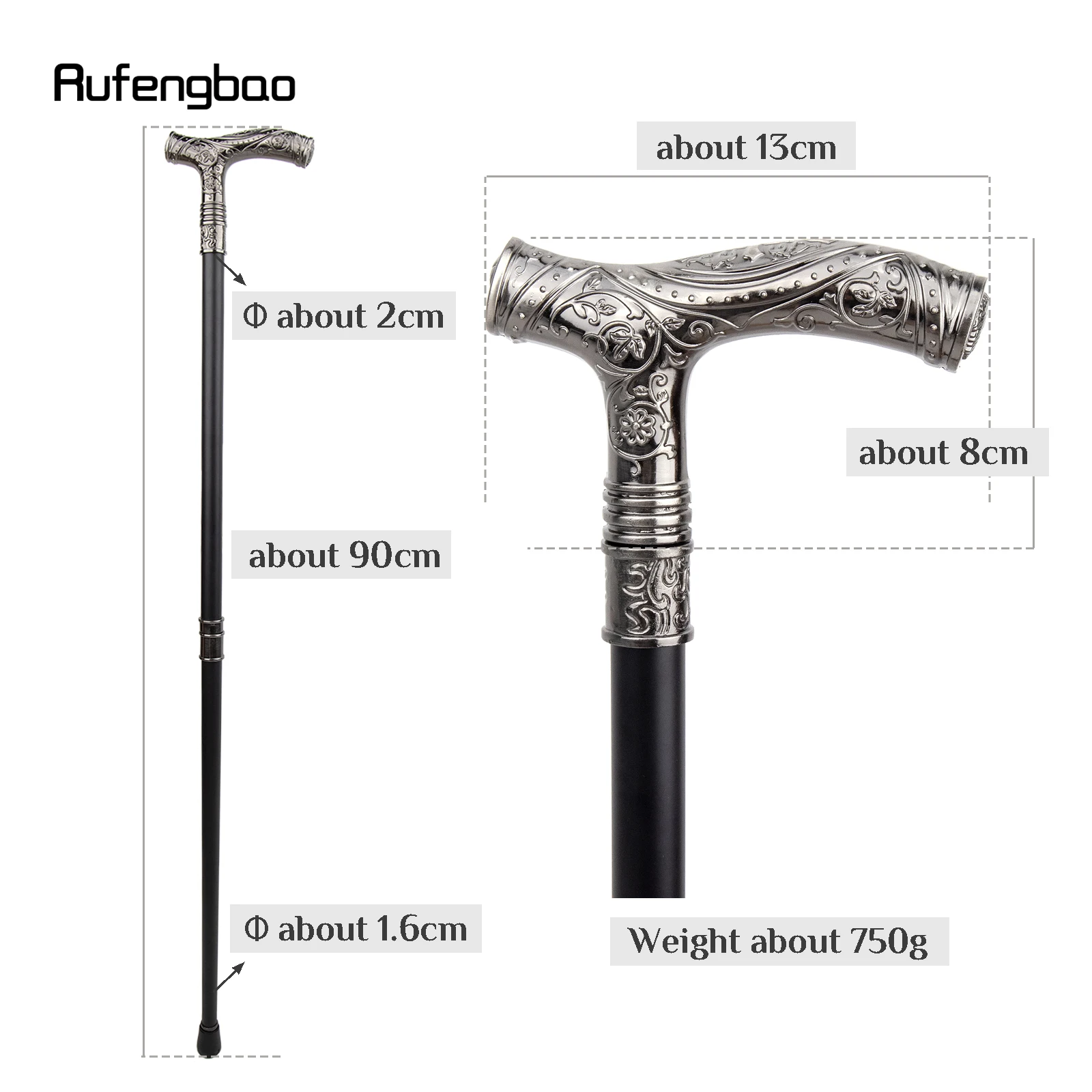 Silver Roaring Bear Head Flower Totem Relief Walking Cane Fashion Walking Stick Gentleman Crosier Knob Walking Stick 93cm