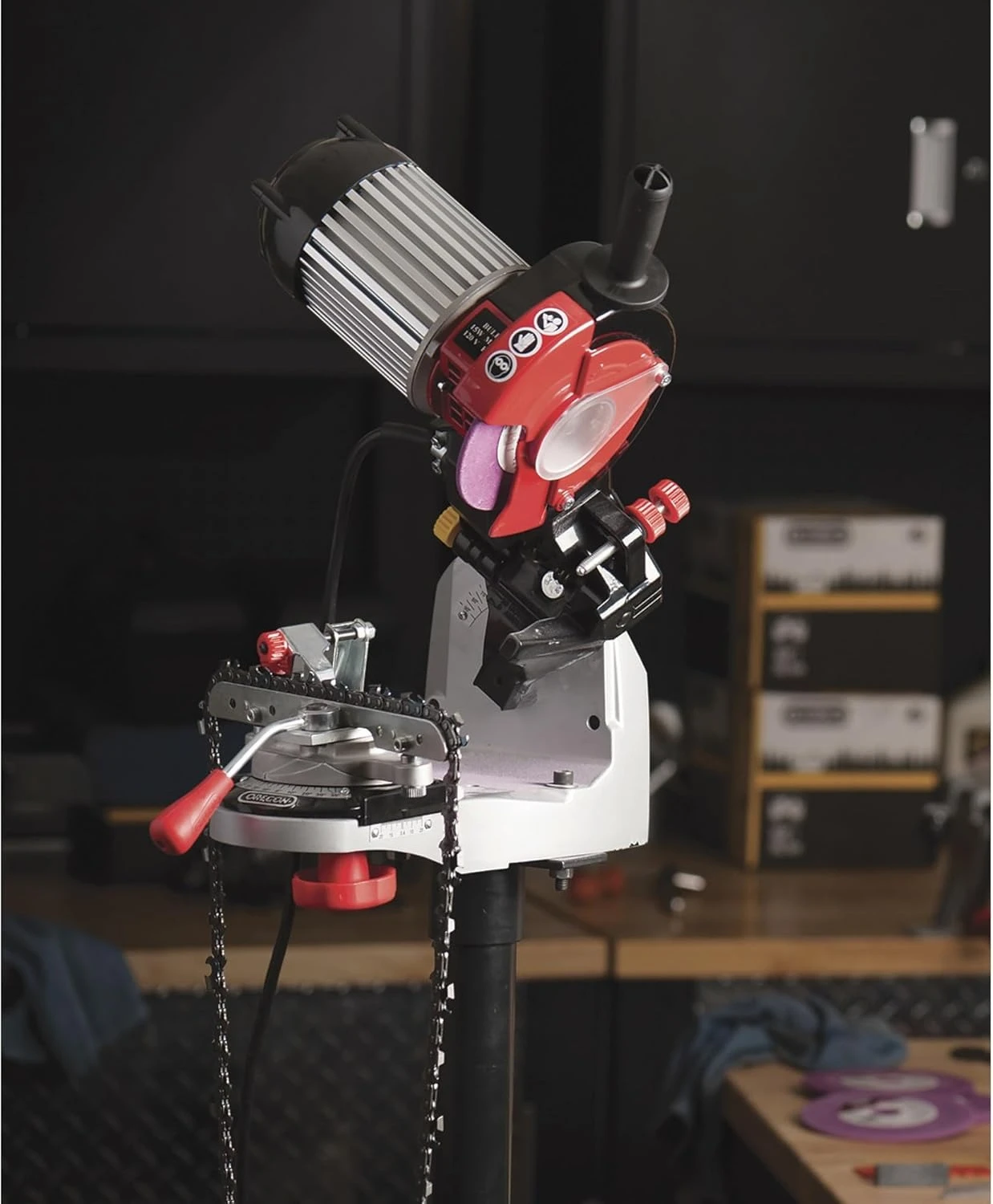 

Professional 120-Volt Bench Grinder Universal Saw Chain Sharpener, for All Chainsaw Chains (520-120)