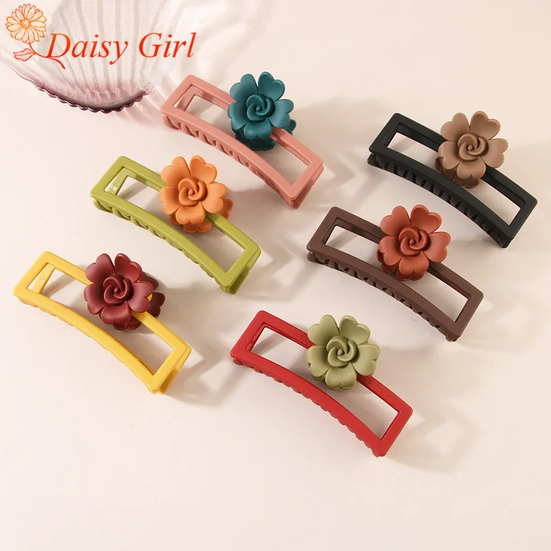 New Simple Fashionable Large Flower Rectangular Contrasting Color Grab Clip Versatile Hair Shark Clip Hair Accessories