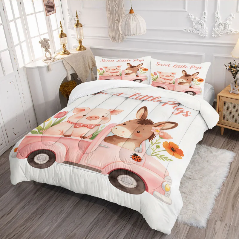 Animal Vintage Floral Digital Print Quilt Comforter Set Bedding Set Pillowcase All Season Cottage Home Decor