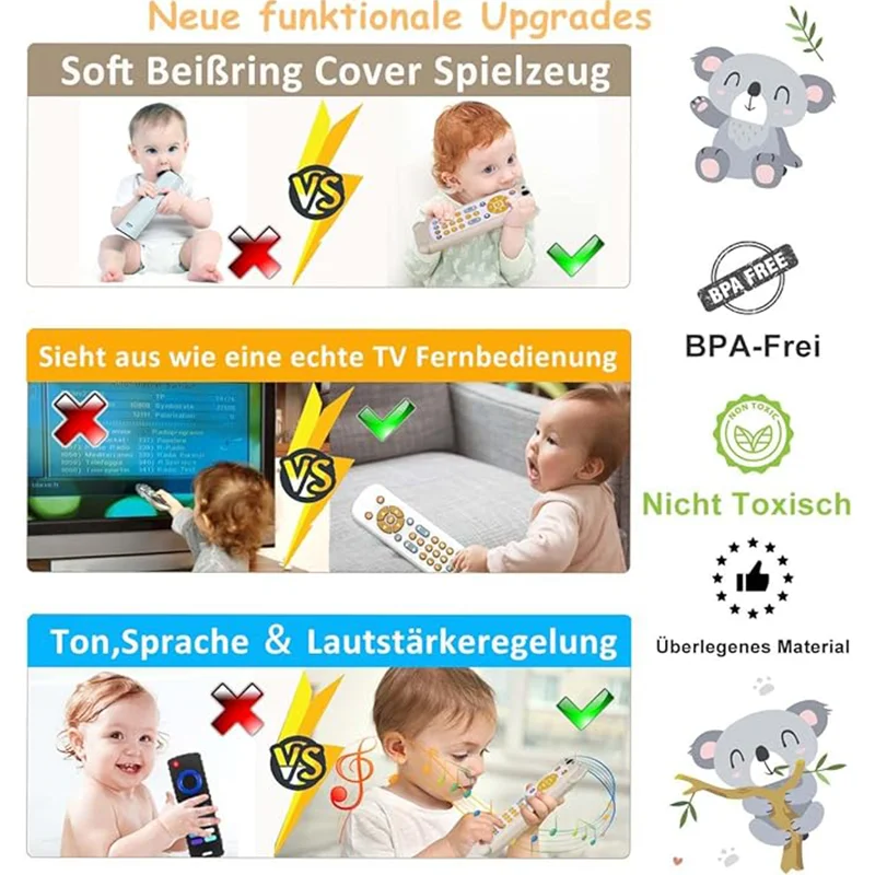 Baby TV Remote Control Toy Soft Silicone Teether Cover Musical Play Remote Light Sound Early Educational Learning for Kids