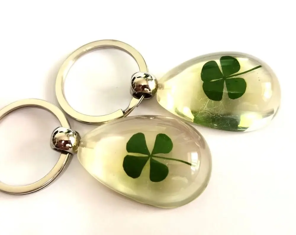 12 pcs fashion key ring real four leaf clover Style shamrock Keychain fine Jewelry