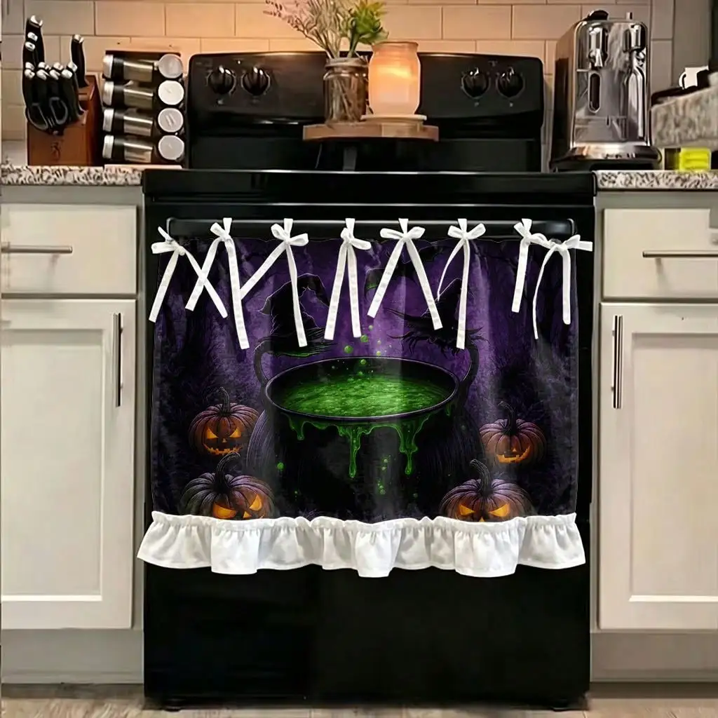 2D Flat, 1pc Retro Blackout Oven Cover Curtain with Hanging Suitable for Stove & Oven, Machine Washable Panel Door Cover Appliance Decoration, Hanging Suitable for Home Stove Cover Shield