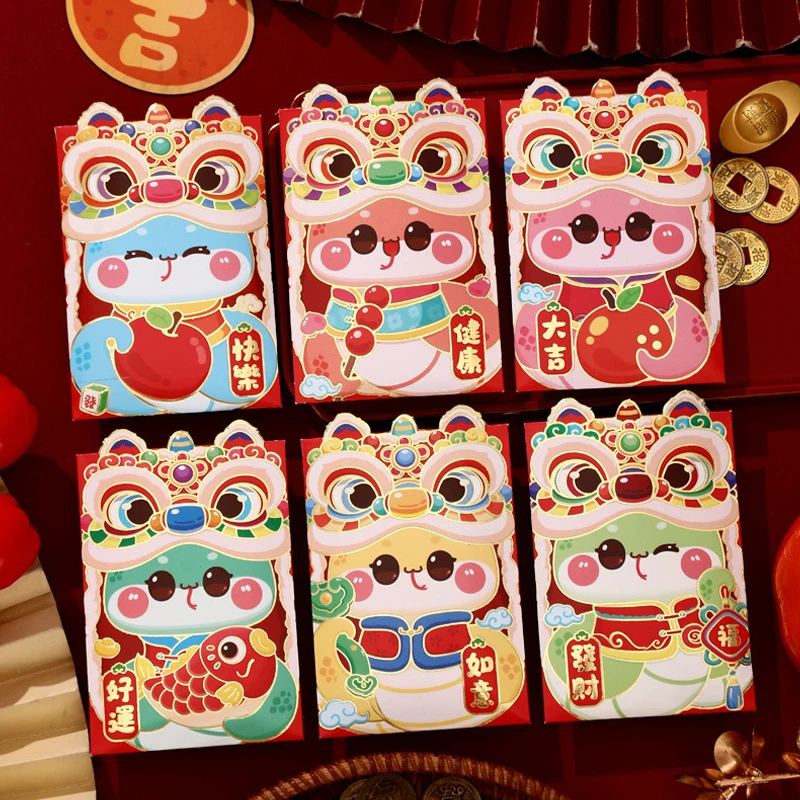 6PCS Snake Year Red Envelopes Hongbao Red Pocket For New Year Spring Festival Birthday Marry Red Gift Money Envelopes Chinese