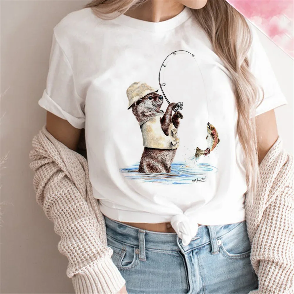 Otter T-shirt Women's T-style Summer Casual Loose Comic Top Girl Anime Clothing