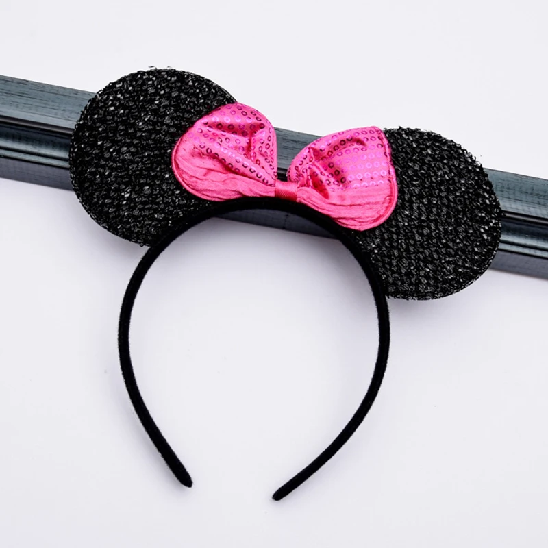 Disney Minnie Ears Black Sequin Pink Headbands Hallowee Birthday Party Ball Dress Up Supplies Favors Kids Mom Hair Accessories