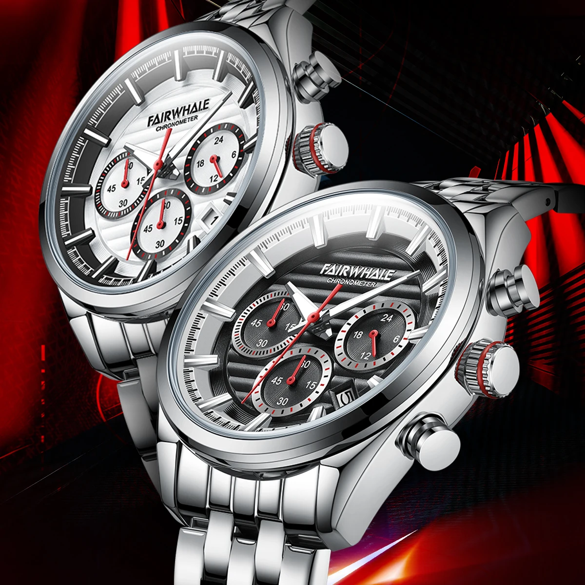 

Mark FairWhale Casual Quartz Watch Waterproof Chronograph Stainless Steel Strap Calendar For Wen's Wristwatch