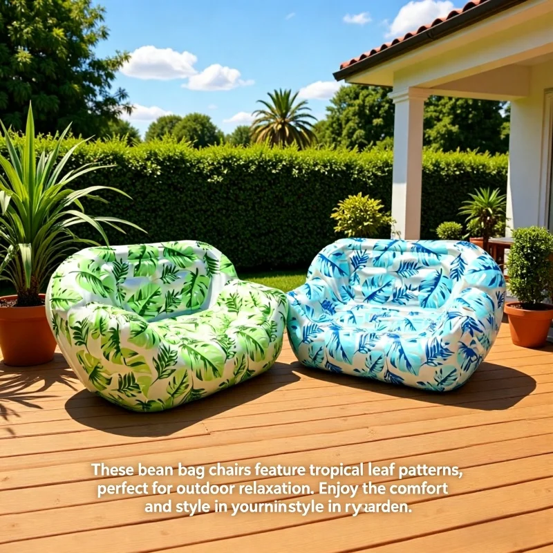 Canapé gonflable à motifs de feuilles - Canapé gonflable pliable en PVC, adapté aux terrasses de jardin en plein air, aux balcons, à l'intérieur