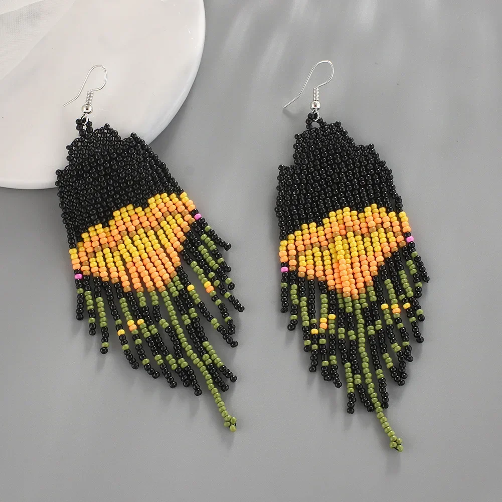 Beaded earrings Tassel Yellow flower Design Hand knitting Bohemia Alloy Originality Simple Tide Rice bead earrings