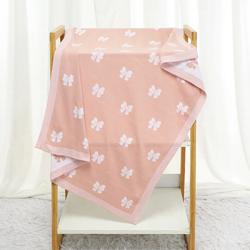 Cotton Baby Blanket Knit Cute Bow Kid Boy Bed Girl Crib Quilt 90*70CM Newborn Cartoon Plaid Toddler Stroller Swaddle Soft Covers