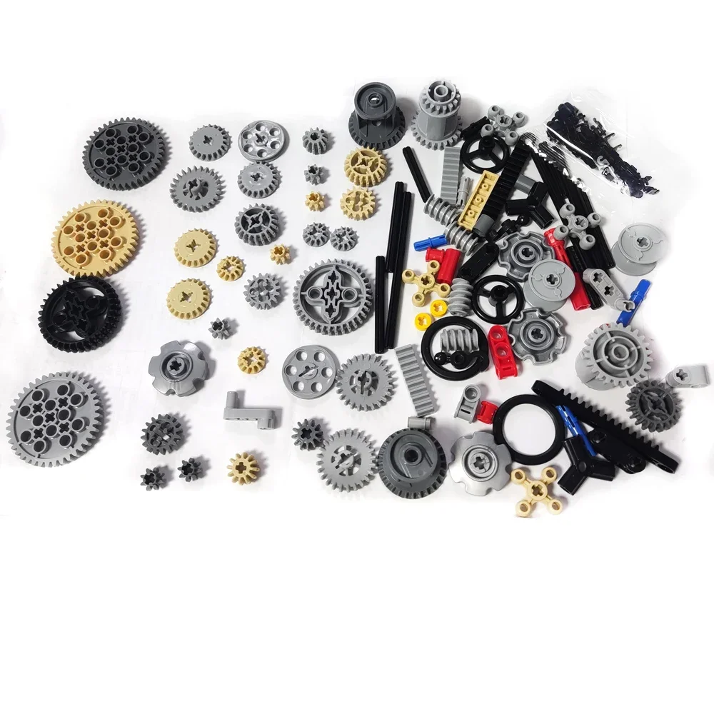 116PCS Getriebewelle Set MOC Technologie Blöcke Teile 9686 Multi-stil Zahnräder Welle Kreuz Achse Mischen Groß Ziegel Spielzeug Zubehör