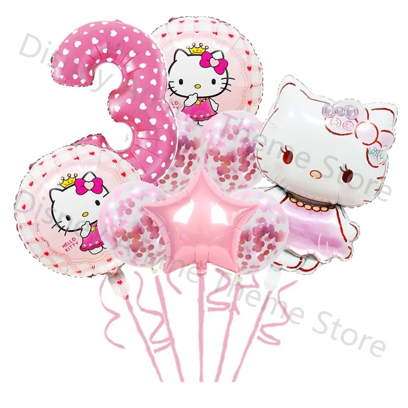 1Set Hello Kitty Theme Birthday Party Foil Balloons Decoration Baby Shower Girl Party Pink KT Cat Helium Ballon Decor Supply