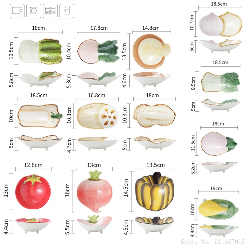 Prato de lanche em forma de vegetais pastorais, pintado à mão, sob esmalte, em destaque, criativo, casa, restaurante, suprimentos, lanche, prato de frutas